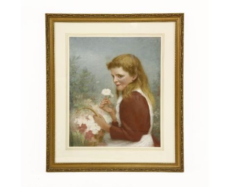 Michel F Jeorgens c.1900WILD FLOWERS - PORTRAIT OF A GIRL HOLDING FLOWERS  AND A BASKETSigned l.l., pastel61cm x 51cm
