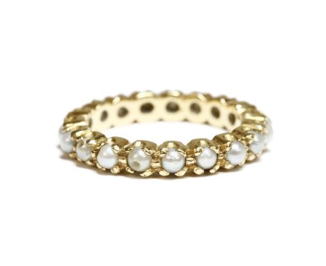 A cultured pearl full eternity ring, hallmarked 18ct, 1987, Len Wilson Jewellers3.20g