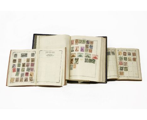 Three stamp albums, Lincoln, Improved and Triumph with commonwealth and world stamps