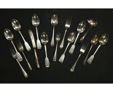 A set of six Victorian silver teaspoons, Exeter, 1882, together with a small collection of hallmarked silver flatware to incl