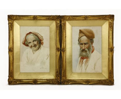 E. Fiorentino, PORTRAIT OF A MAN AND WOMANSigned, watercolour34 x 21cm 