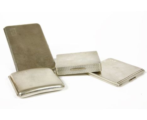 A 20th century silver and engine turned cigarette case, marks for Birmingham, 1955, together with a silver cigarette case, da