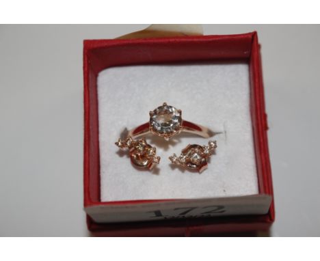 A rose Sterling silver cubic zirconia diamonique ring size Q/R; and a pair of ear-rings 