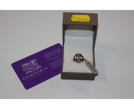 A Sterling silver rose de France amethyst rhodolite garnet ring with full certificate of authenticity, size T/U