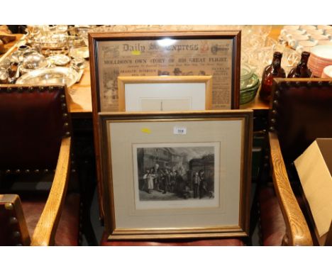 A framed and glazed black and white print "The Broken Window"; a framed and glazed print depicting St Andrews Church; and a p