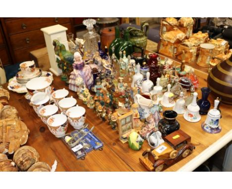 A quantity of various fairy ornaments, Seven Dwarf ornaments; a pair of parrots; a table top miniature chest; a vintage camer