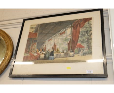 A framed and glazed coloured print of a Great Exhibition scene