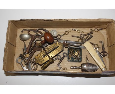 A collection of various vintage keys, watch keys, etc.