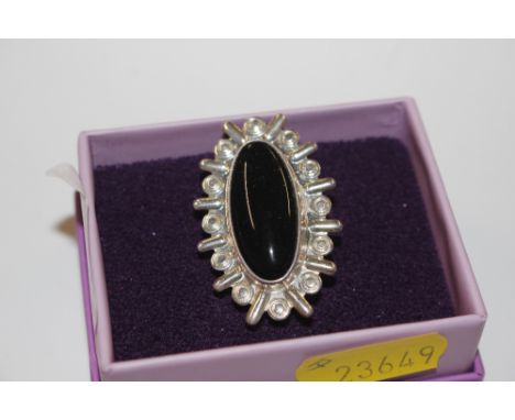 A vintage Sterling silver and black onyx dress ring size L, approx. 17gms 