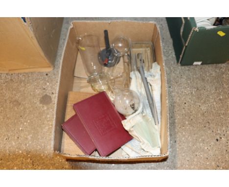 A vintage chemistry set; two volumes of Modern Chemistry, flasks beakers etc. 