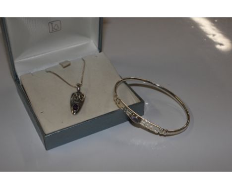 A Sterling silver and amethyst set Kit Heath necklace and a Sterling silver and amethyst stone set bangle 
