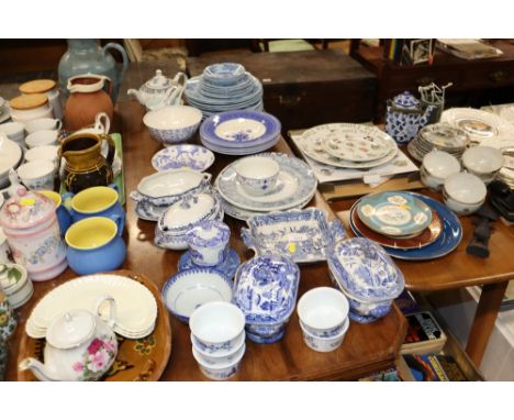 A quantity of various blue and white china etc. to include a Royal Worcester dragon decorate dish