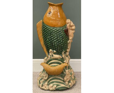 CHINESE SANCAI GLAZE CERAMIC LEAPING KOI UMBRELLA STAND 85cms (h)Provenance: private collection Conwy
