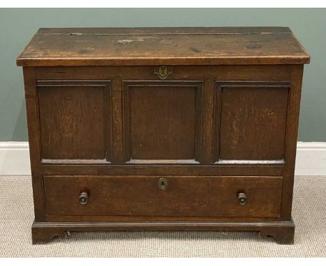 19TH CENTURY OAK MULE CHEST, lift top, three fielded panels, bracket feet, 78 (h) x 105 (w) x 45cms (d)Provenance: private co