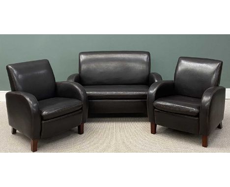 MODERN LEATHER EFFECT COMPACT THREE-PIECE SUITE, comprising small two-seater sofa, 83 (h) x 124 (w) x 82cms (d), and set of t