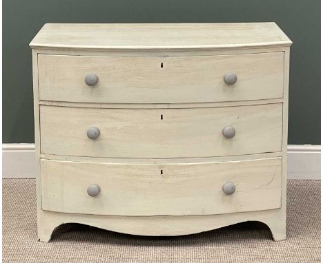 PAINTED BOW-FRONTED CHEST OF DRAWERS, turned knobs, on bracket feet, 81 (h) x 102 (w) x 57cmsProvenance: deceased estate Conw