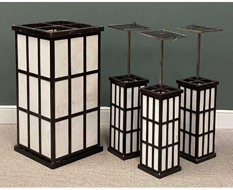 MID-CENTURY STYLE LIGHTING, comprising large multi-bulb oblong block light, 100 (h) x 50 (w) x 50cms (d), and set of three sm