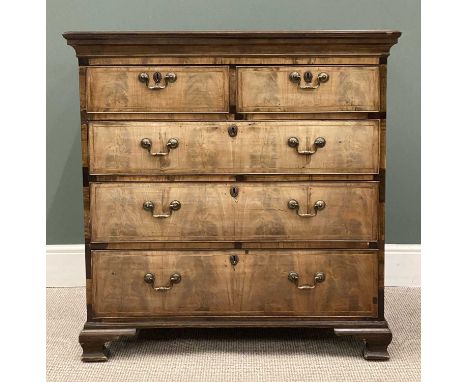 ANTIQUE WALNUT CHEST OF DRAWERS, brass drop handles, string inlay, on bracket feet, 103 (h) x 101 (w) x 55cms (d)Provenance: 