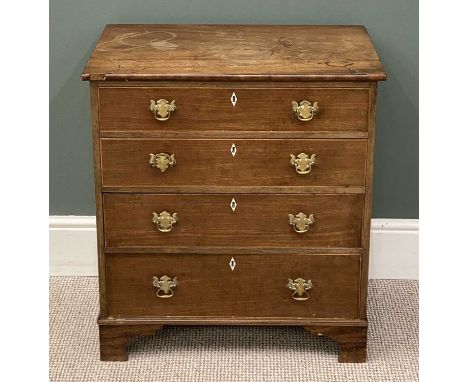 FINE ANTIQUE GENTLEMAN'S CHEST OF DRAWERS, brass drop handles, ivory escutcheons, bracket feet, 70 (h) x 64 (w) x 41cms (d)Pr