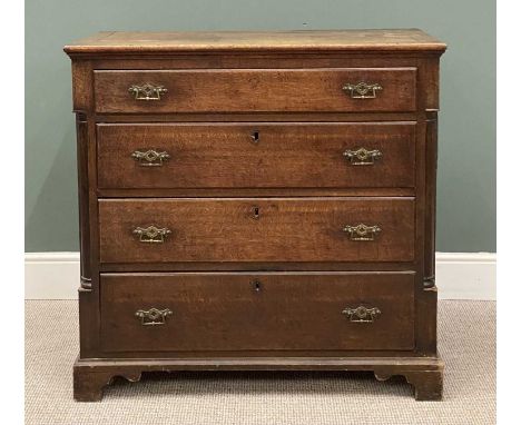 19TH CENTURY OAK CHEST OF DRAWERS having flanking three-quarter turned columns over bracket feet, 101 (h) x 105 (w) x 56cms (