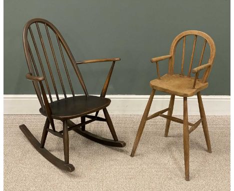 ERCOL HOOPED & SPINDLE BACK ROCKING CHAIR, and a similar style child's highchairProvenance: deceased estate Conwy