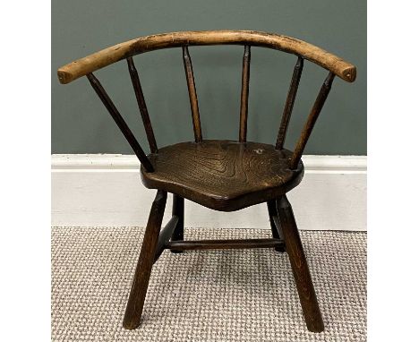 PRIMITIVE ELM STICK-BACK CHAIR having curved rail back, 46 (h) x 45 (w) x 24cms (d)Provenance: private collection Conwy