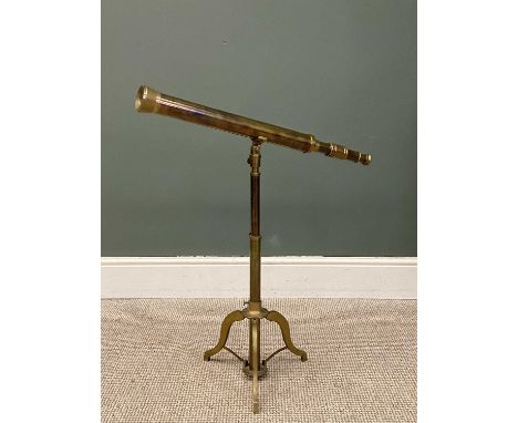 BRASS TELESCOPE, on a rise and fall tripod stand, stamped 'Ramsden London'Provenance: deceased estate Conwy