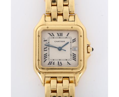 CARTIER - a mid-size 18ct gold Panthere quartz bracelet watch, ref. 8839, circa 1990s, pale champagne dial with Roman numeral