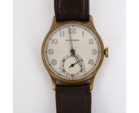 JAEGER LE COULTRE - a Vintage gold plated stainless steel mechanical wristwatch, circa 1950s, silvered dial with Arabic numer