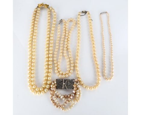 Various pearl jewellery, comprising 4 necklaces and 1 braceletLot sold as seen unless specific item(s) requested 