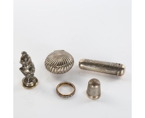 Various silver and plate, including figural seal, pillbox etcLot sold as seen unless specific item(s) requested 
