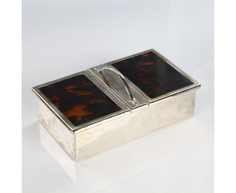 MAPPIN & WEBB - an Art Deco silver and tortoiseshell double cigar/cigarette box, with sandalwood lining, hallmarks London 192