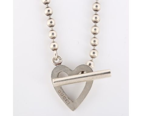 GUCCI - an Italian sterling silver heart toggle necklace, with ball links, necklace length 36cm, 22.5gNo damage or repairs, o