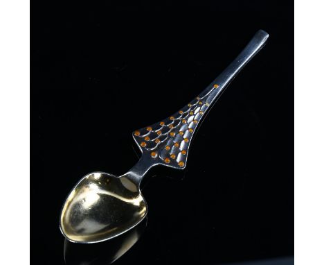 ANTON MICHELSEN - a Danish modernist sterling silver and enamel Christmas spoon, designed by Theresia Hvorslev, stamped July 