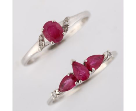 2 x 9ct white gold ruby and diamond dress rings, sizes L and N, 2.4gNo damage or repairs, all stones present 