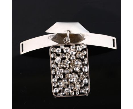 NIELS ERIK FROM - a Danish modernist sterling silver collar ornament, with abstract pendant drop, overall height 63.7mm, 30.5