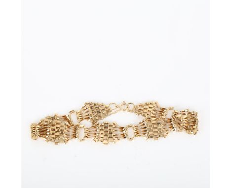 A late 20th century 9ct gold gatelink bracelet, length 18cm, 6.5gNo damage or repairs, no broken links, a few have very light