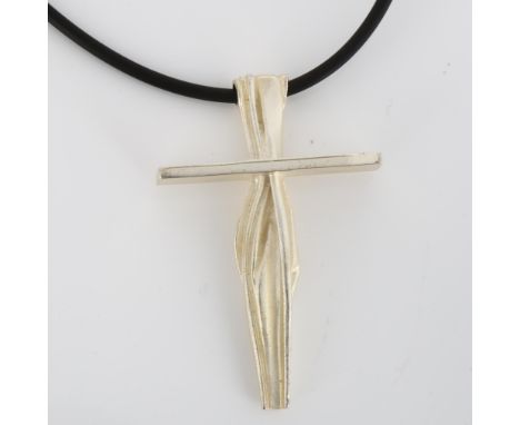 LAPPONIA - a Finnish sterling silver cross pendant necklace, on black rubber cord, date hallmark 2003, pendant height 43.5mm,