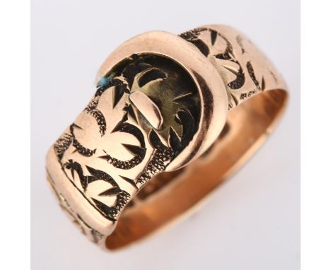 A 19th century 9ct rose gold belt buckle band ring, maker's marks S and G, hallmarks Birmingham 1897, setting height 10.4mm, 