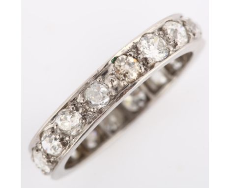 An Antique diamond full eternity ring, unmarked platinum settings with old-cut diamonds, total diamond content approx 1.8ct, 