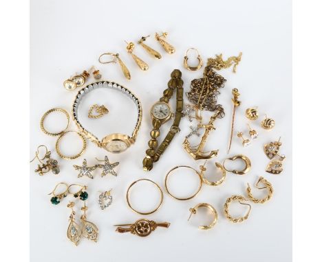 Various gold jewellery, comprising 9ct, 25.2g gross, and 2 lady's watchesLot sold as seen unless specific item(s) requested 