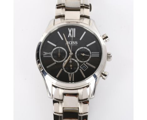 HUGO BOSS - a stainless steel quartz chronograph bracelet watch, ref. HB.245.1.14.2786, black dial with quarterly Roman numer