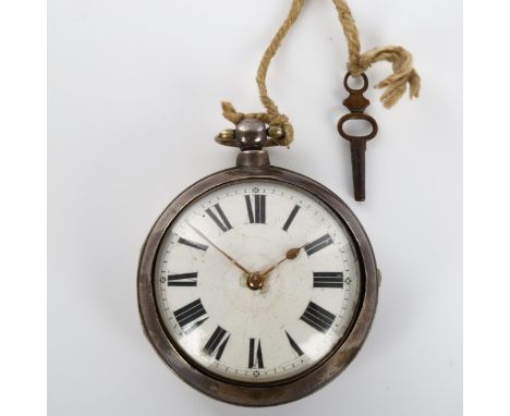 An early 19th century silver pair-cased open-face key-wind pocket watch, by J L Boorman of Gravesend, white enamel dial with 