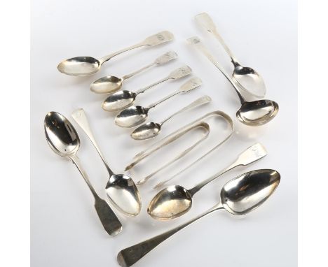Various silver flatware, including George III sugar tongs, sauce ladle etc, 13.4oz totalLot sold as seen unless specific item