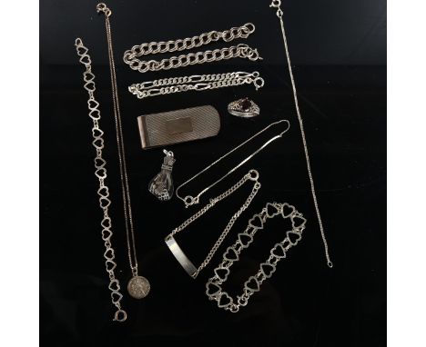 Various silver jewellery, including money bag pendant, money clip etc, 54.6g totalLot sold as seen unless specific item(s) re