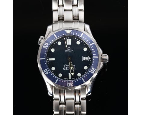 OMEGA - a stainless steel Seamaster Professional quartz bracelet watch, ref. 196.1522, wavy blue dial with luminous hour mark