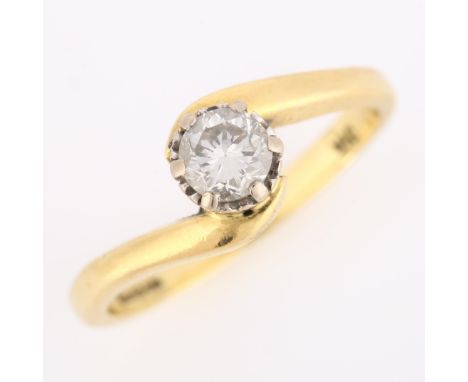 An 18ct gold 0.33ct solitaire diamond ring, with crossover shoulders, set with modern round brilliant-cut diamond, colour app