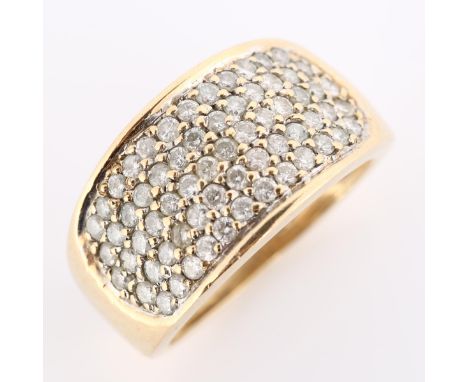 A modern 9ct gold diamond cluster band ring, set with modern round brilliant-cut diamonds, total diamond content approx 0.5ct