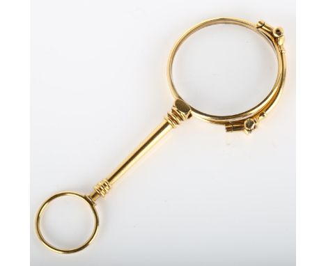 A pair of 19th century French gold lorgnettes, with ring turned spring release catch, closed length 10.5cm, 26.1g gross1 side