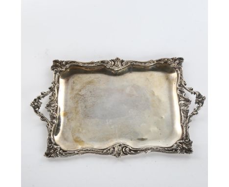 A 19th century French silver 2-handled dressing table tray, rectangular form with cast foliate rim, by Albert Beaufort, 20cm 